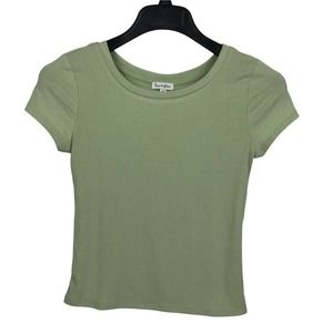 Lovefire Women Top Cropped Short Sleeve Tee Ribbed Knit Stretch Green L Large